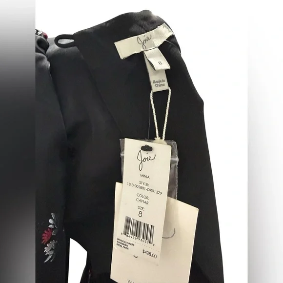 NWT Joie Minia floral black  satin brocade puff sleeve dress  . Size 8 - Picture 4 of 7